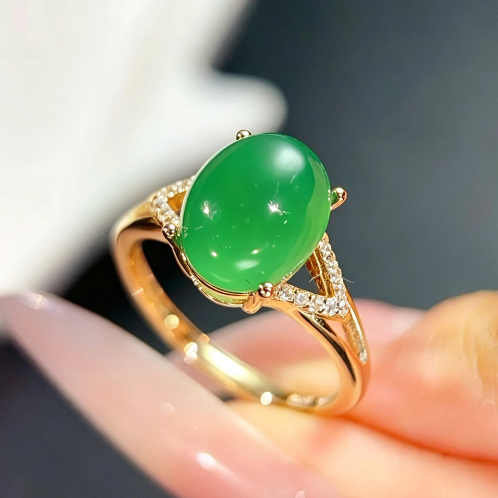 925 Silver Green Chalcedony Ring 3ct 10mm*8mm 100% Natural Chalcedony Ring with Certificate silver fine Jewelry Gift for women