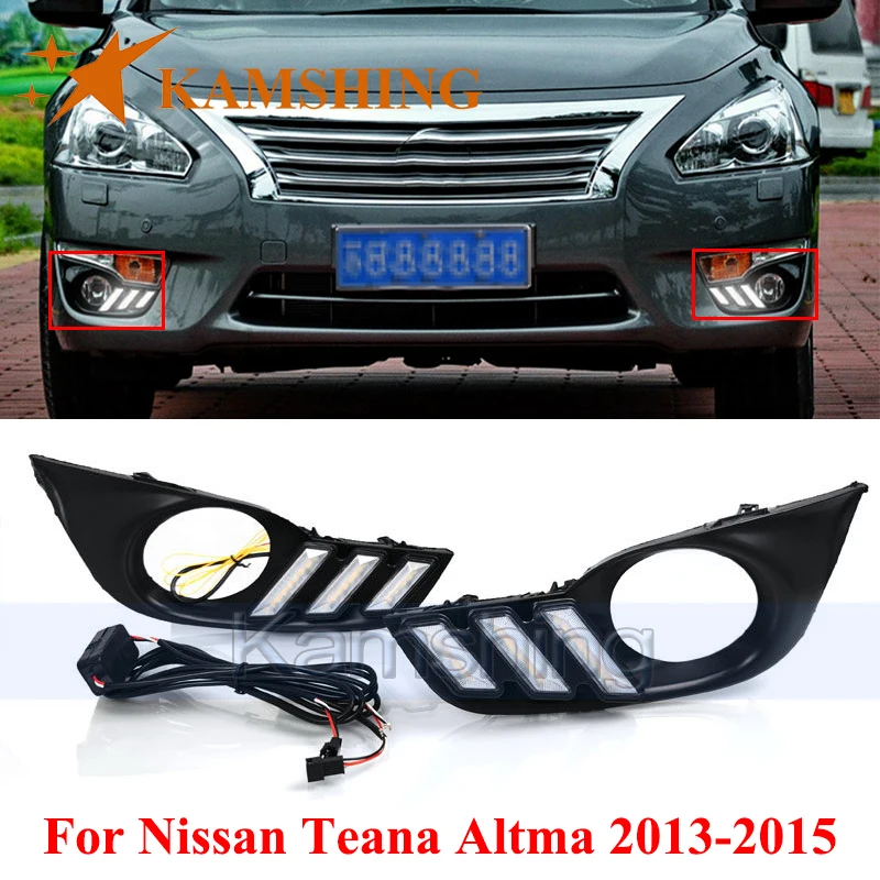 

CAPQX 1 пара светодиодных дневных ходовых огней для Nissan Teana Altima 2013-2015, ДХО, противотуманные фары, указатели поворота