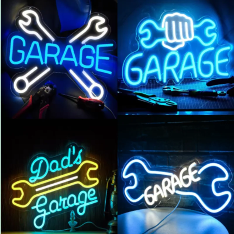 

Garage LED Neon Signs Spanner Shaped Lights Check Engine Room Decoration For Car Auto Repair Shop Club Wall Light Up Sign