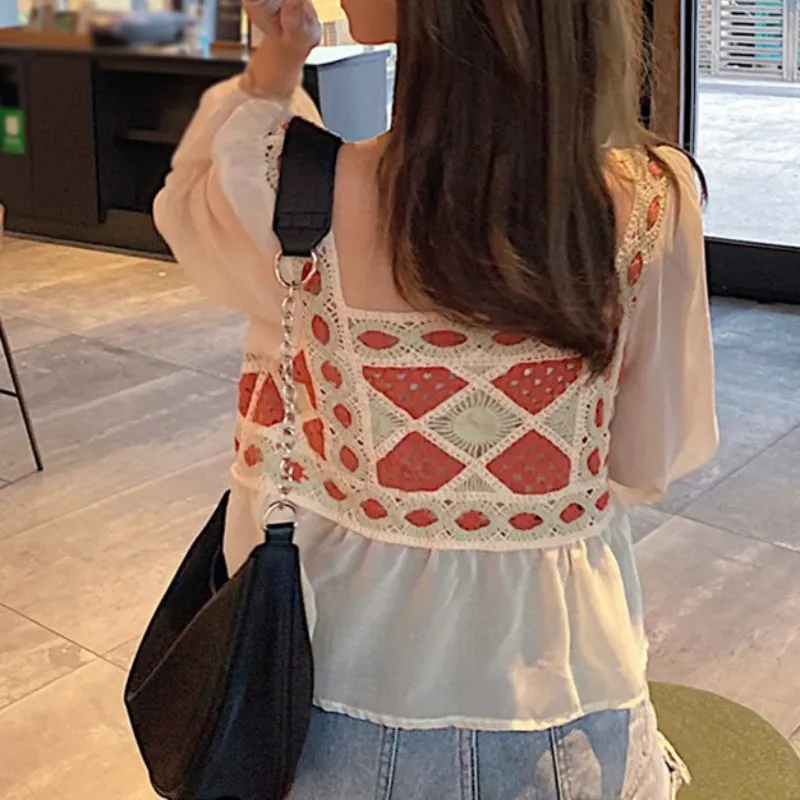 Western Style Design Autumn Korean Fashion Long-sleeved Chiffon Shirt Tanks