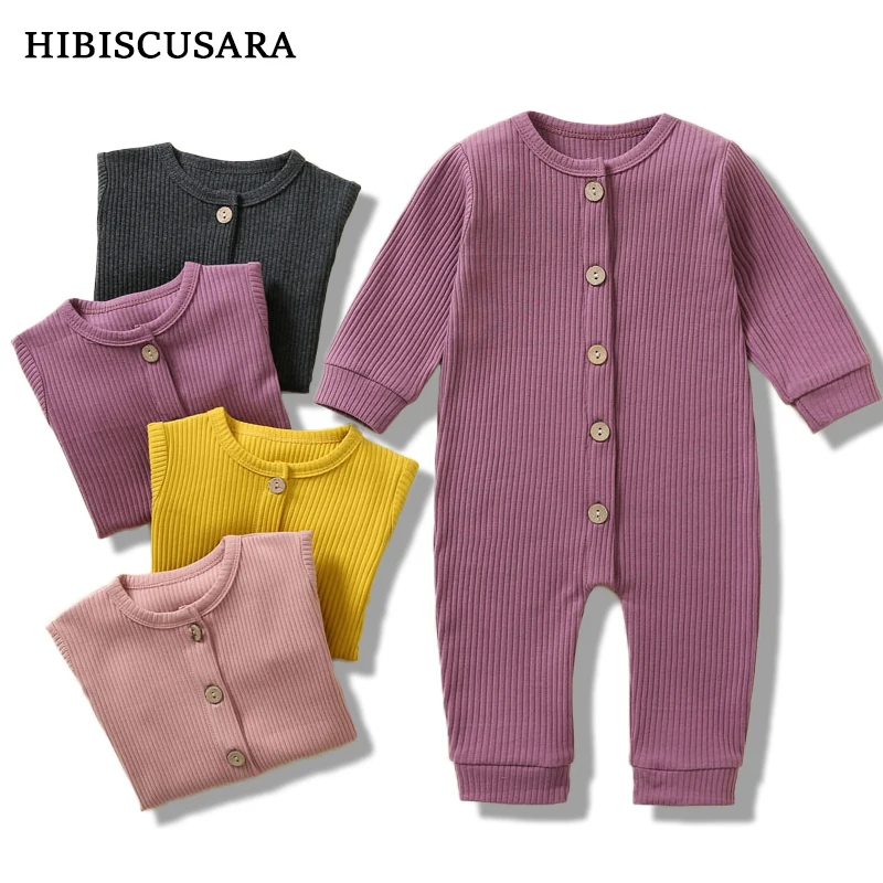 Autumn Spring Baby Rompers Knitted Ribbed Newborn Boy Girl Jumpsuit PJMS Infant Solid Long Sleeve Outfits Pajamas