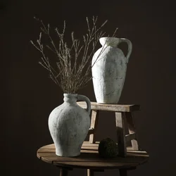 Vintage Coarse Pottery Vase Handmade Distressed Ceramic Vase 30.4cm Tall Entryway Home Decor For Dried Flowers Centerpiece Rusti