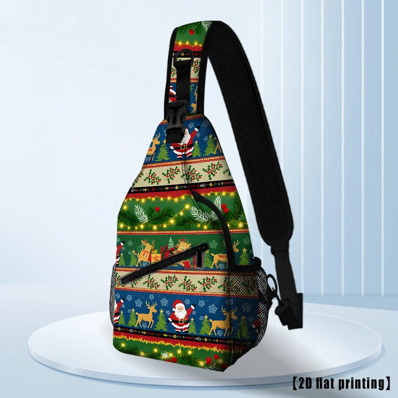 Hiking Crossbody Bag with Santa Reindeer Snowman Print Adjustable Strap, Zipper Closure Lightweight Outdoor Holiday Travel
