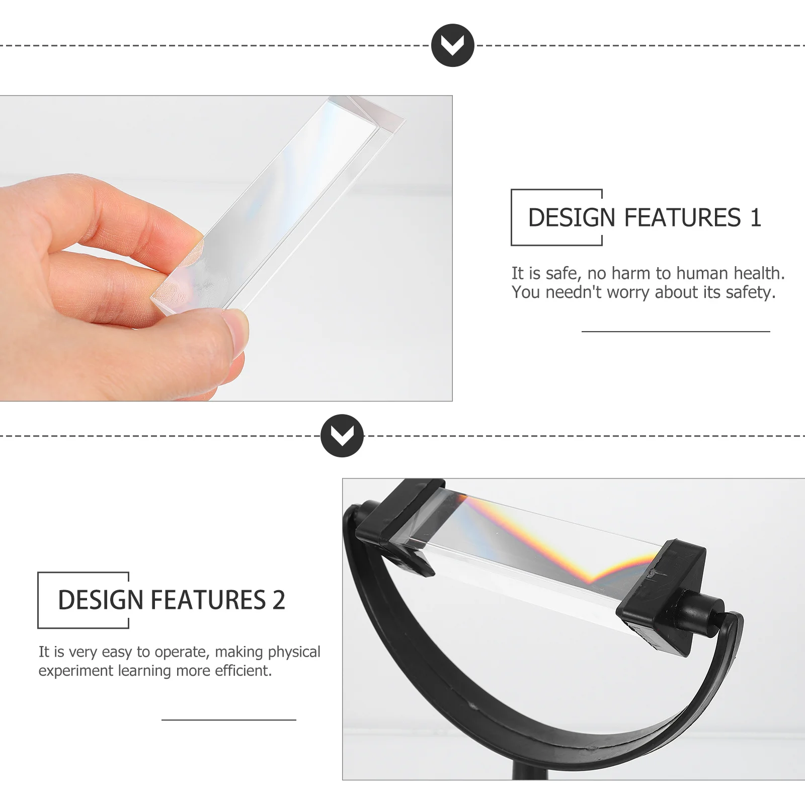مجموعة واحدة من المنشور الثلاثي البصري الممتاز لعرض انكسار الضوء لمعدات أدوات التدريس في مختبر الفيزياء