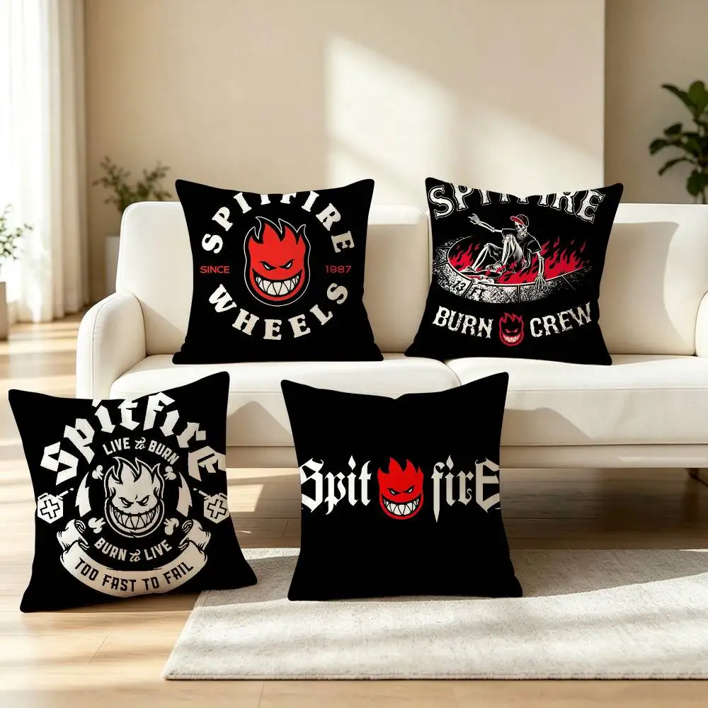 S-Spitfire Wheels C-Cartoon Logo Pillow Case Square Double-Sided Sofa Cushion Cover Bedroom Bedside Pillow
