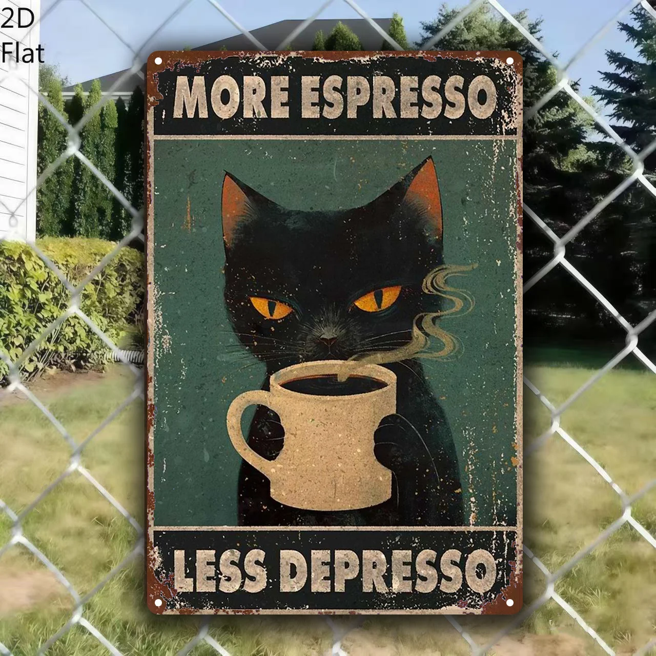 Black Cat Coffee Vintage Metal Sign, Retro Poster 2D Outdoor Street Sign, Waterproof Rustproof Easy to Hang Multifunctional
