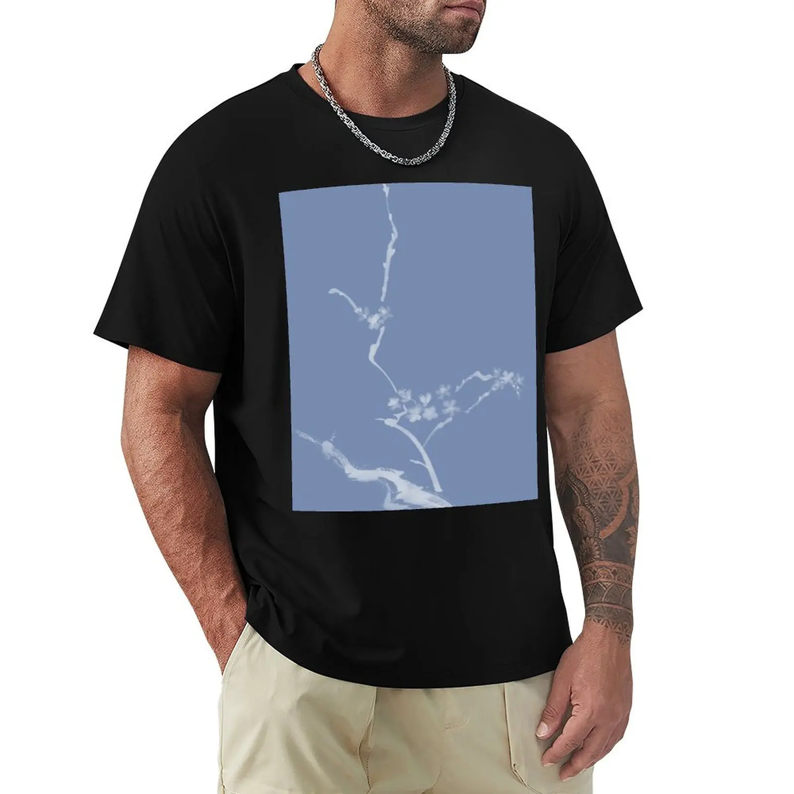 

Sakura oriental design Cherry tree blossom Japanese Zen illustration on light blue background art print T-Shirt