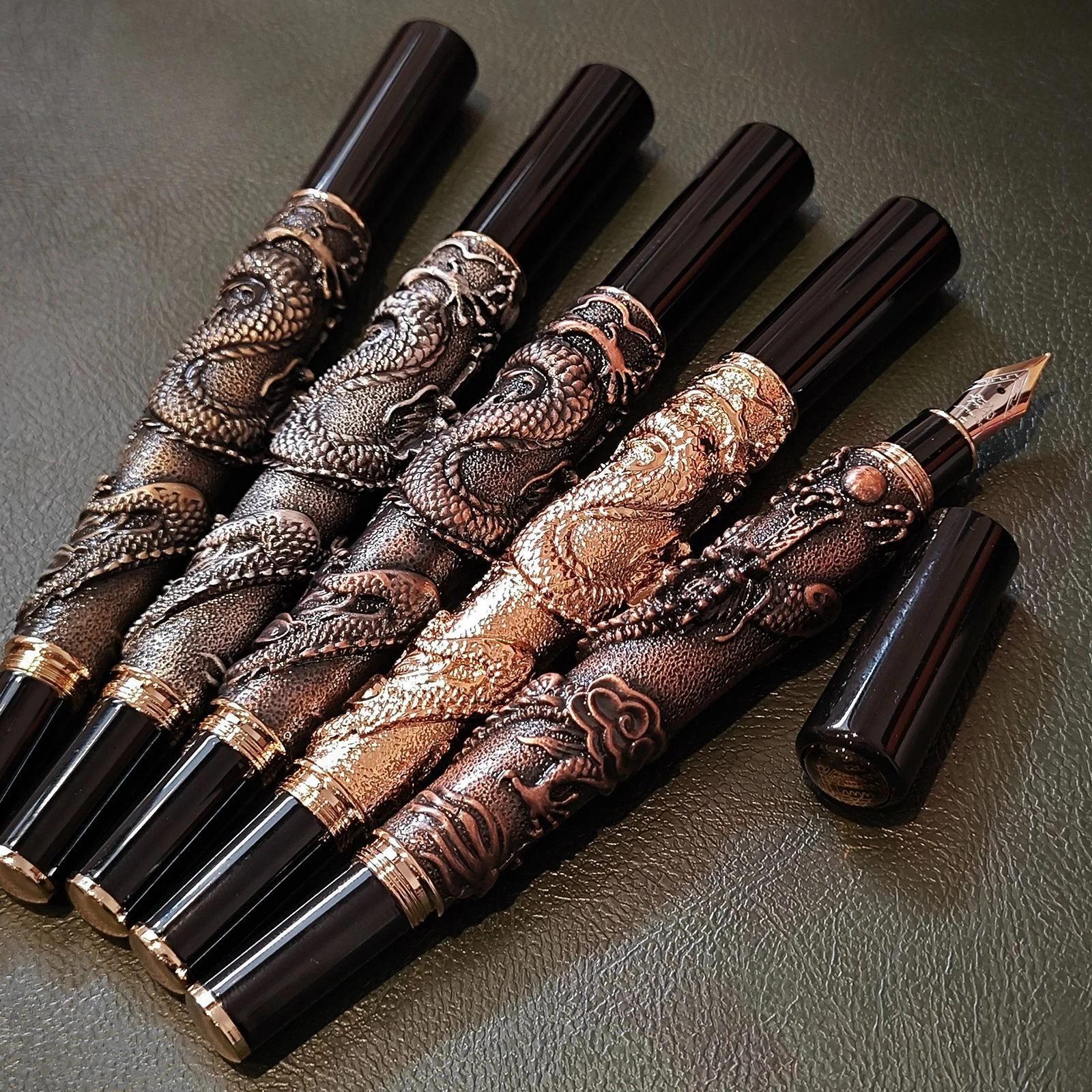 

Jinhao Zinc Alloy Dragon Engraved Fountain Pen F 0.5MM Oriental Retro Business Office Gift Signature Iridium Pen Office Supplies