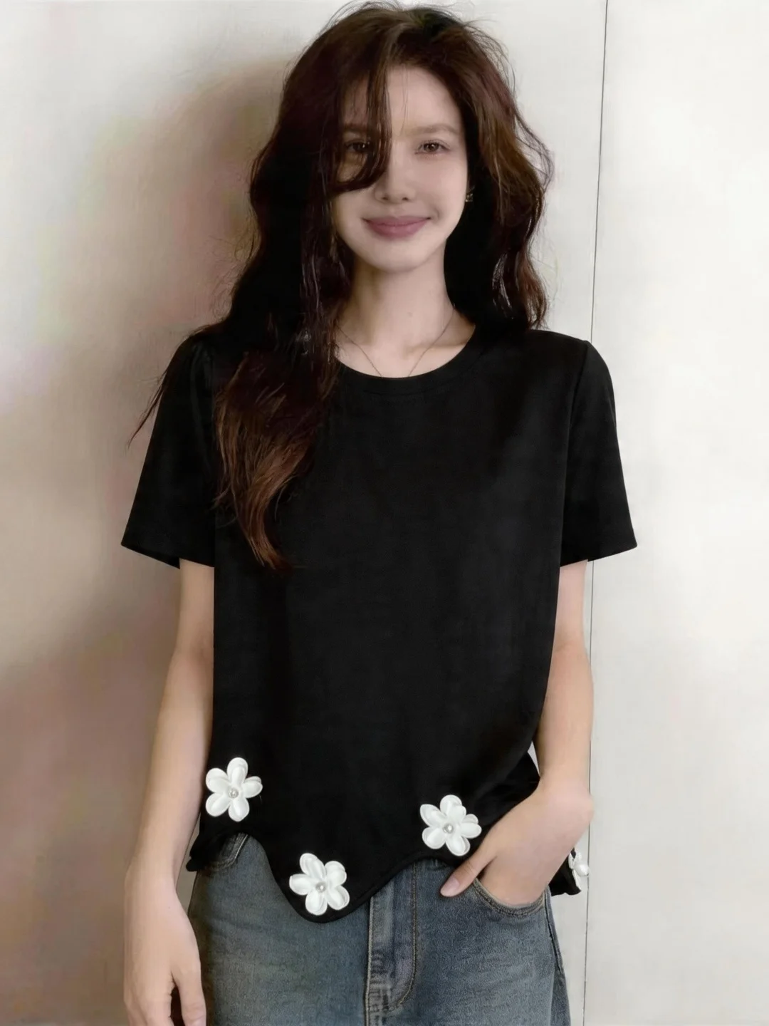 Slimming Floral 3D Print Short Sleeve T-Shirt Women's Summer Base Shirt plus Size Beautiful Unique Creative Korean Style Top