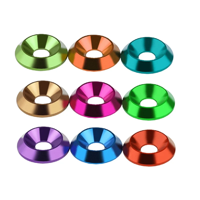 10pcs Aluminum Tapered Gasket M3 M4 M5 M6 Colorful Aluminum Conical Gasket Countersunk Round Head Screw Bolt Seal Washer