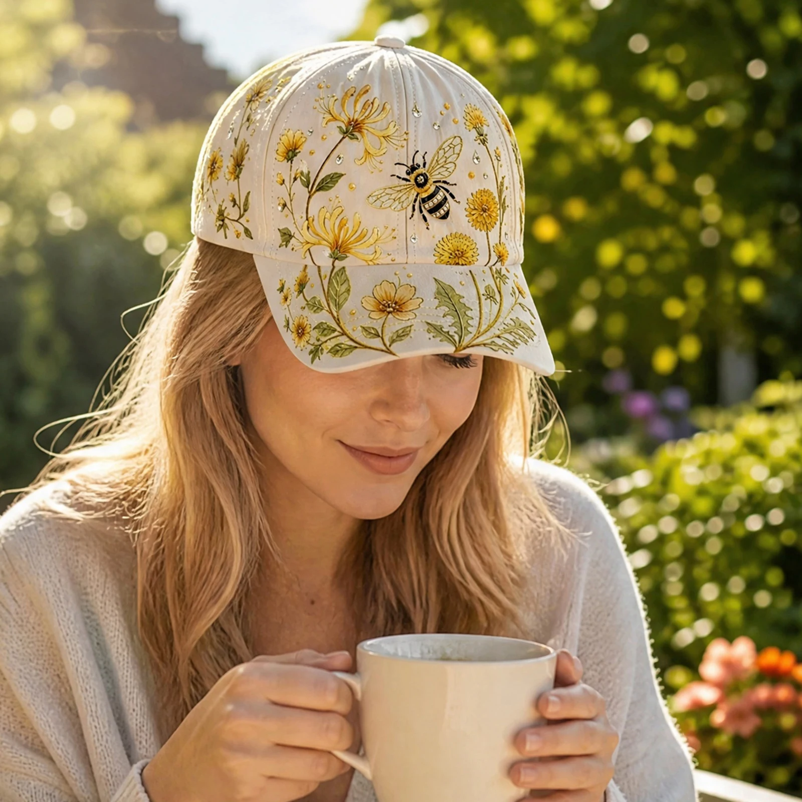 Garden Morning Floral Print Baseball Cap Adjustable Botanical Cottagecore Hat Breathable for Nature Lover Gardeners Women