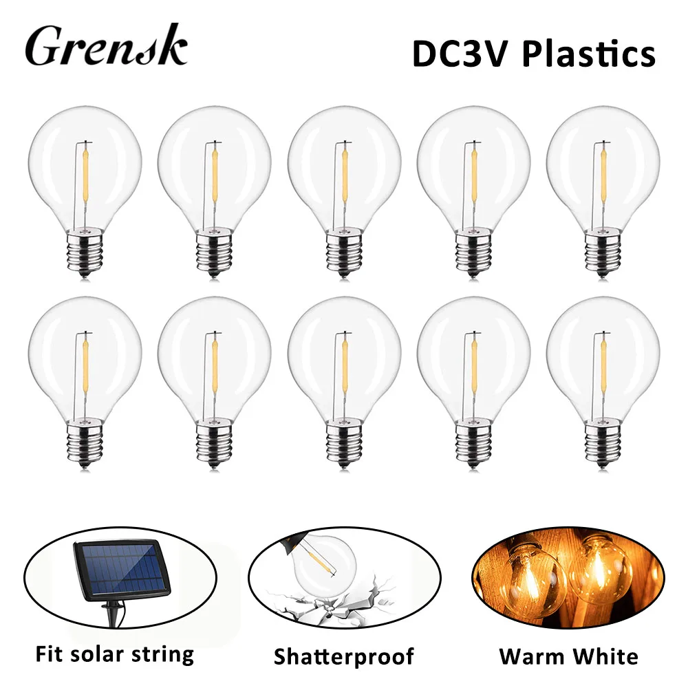 Plastic G40 DC3V Replacement Bulbs for Solar String Lights E12 Screw Sockets Shatterproof Decorative LED Lamp RV Camper Lighting