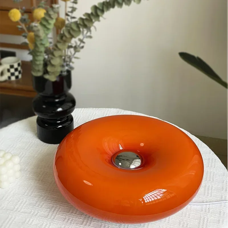 

LED Donut Glass Wall Lamp Orange Light with Plug for Living Room Balcony Study Room Indoor Penetration Dimmable Ambient LED Lamp