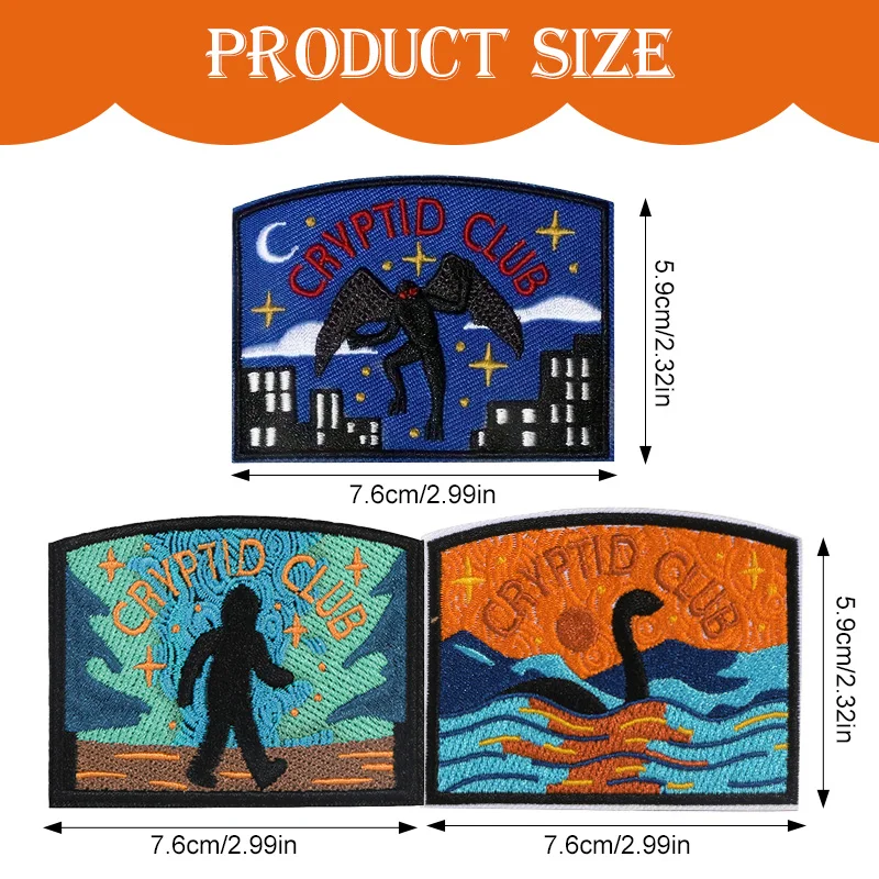 مجموعة مكونة من 3 قطع من رقع التطريز المخلوقات الغامضة، رقع لمحبي المخلوقات الغامضة والثقافة الشعبية، تتميز بقع تتميز بحشية Bigfoot و Batman وLuch Ness، يمكن كيها/مخيطة، مناسبة للسترات والحقائب والقبعات #2