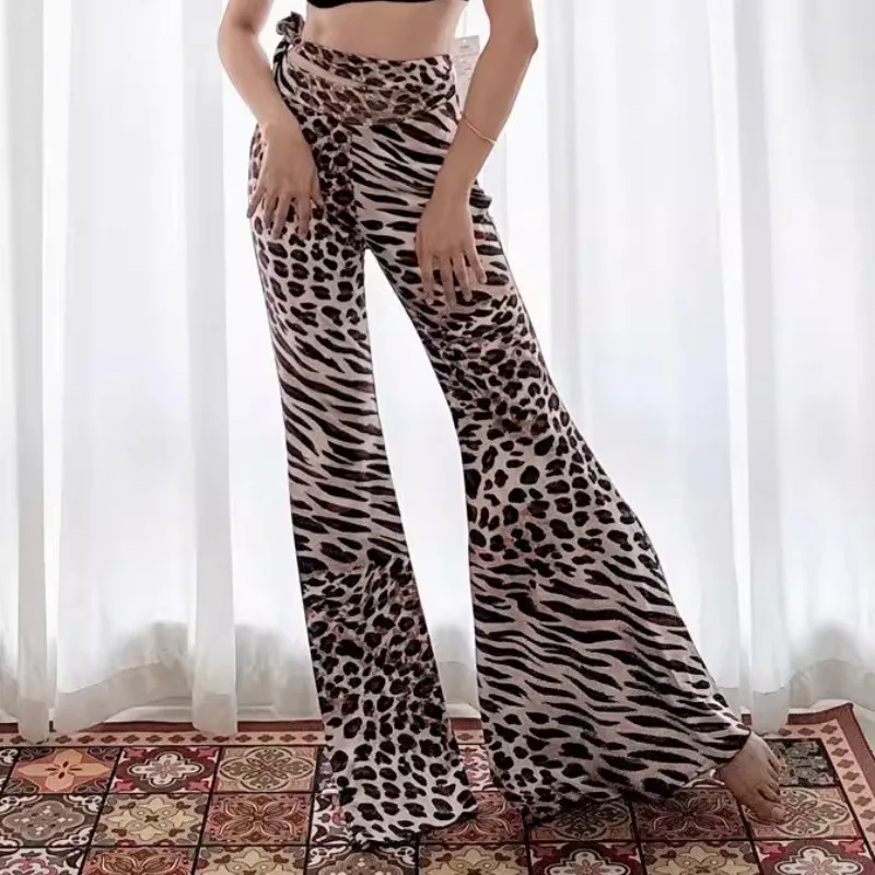 Swegal personalizado traje de dança do ventre terno de prática dança oriental modal cordão superior padrão leopardo calças largas 2 peças
