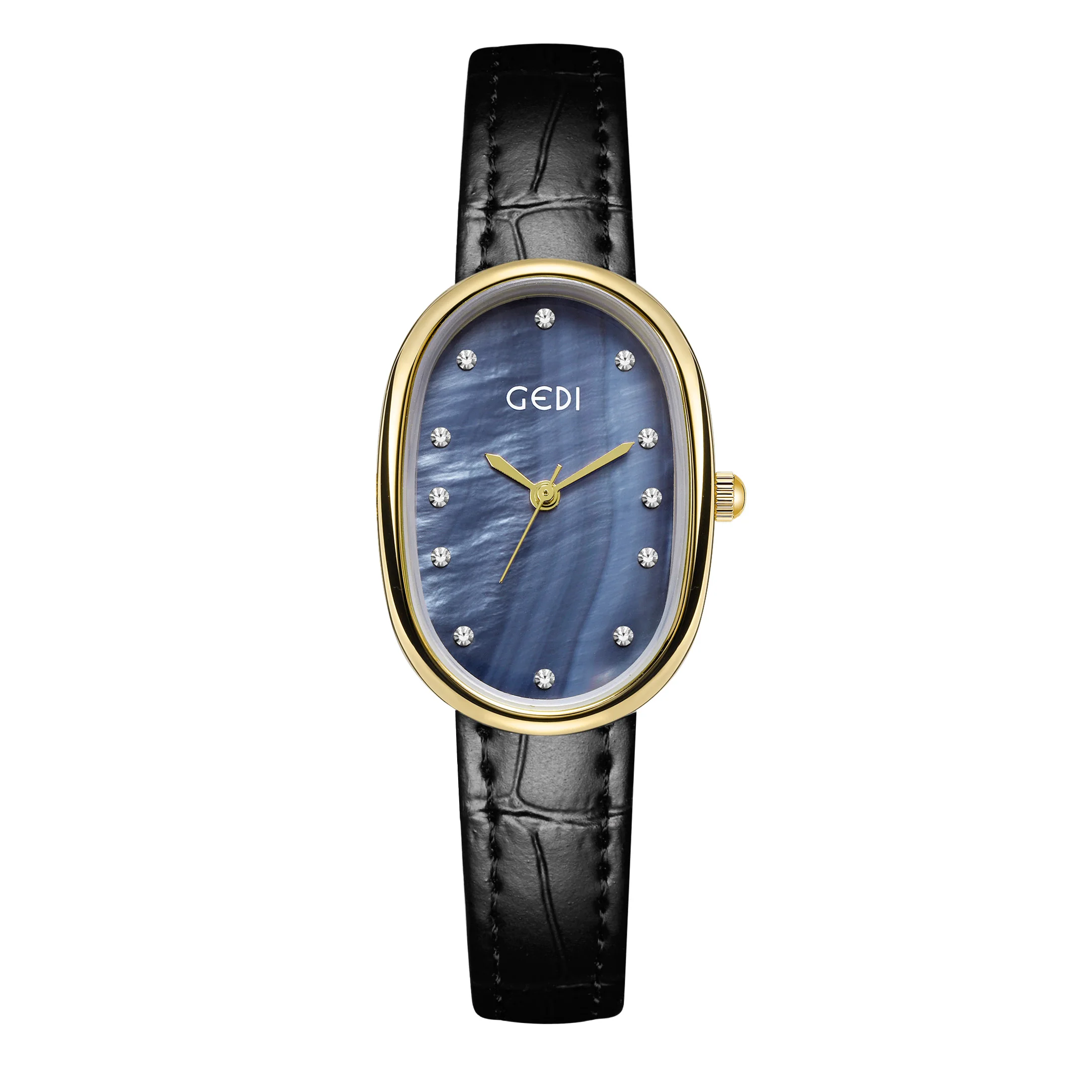 Light luxury mother-of-pearl women's watch niche oval waterproof watch ladies litchi pattern leather belt quartz watch