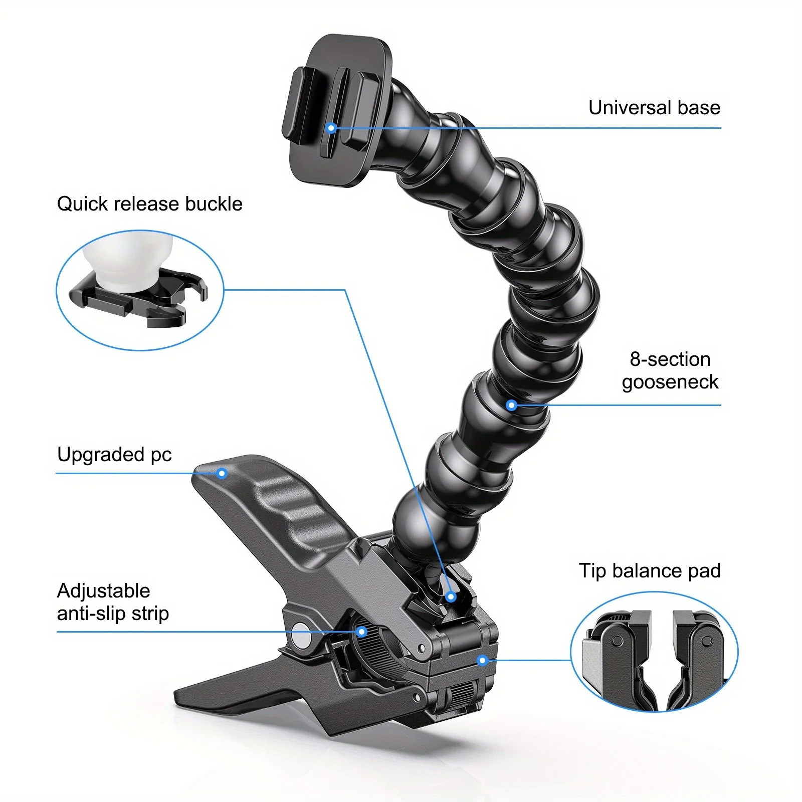 

Гибкий зажим Jaw Flex Clamp на гибкой шее + зажим для телефона для камеры Insta360 Ace AcePro Gopro Hero 13 12 11 10 DJI 5pro 4 3