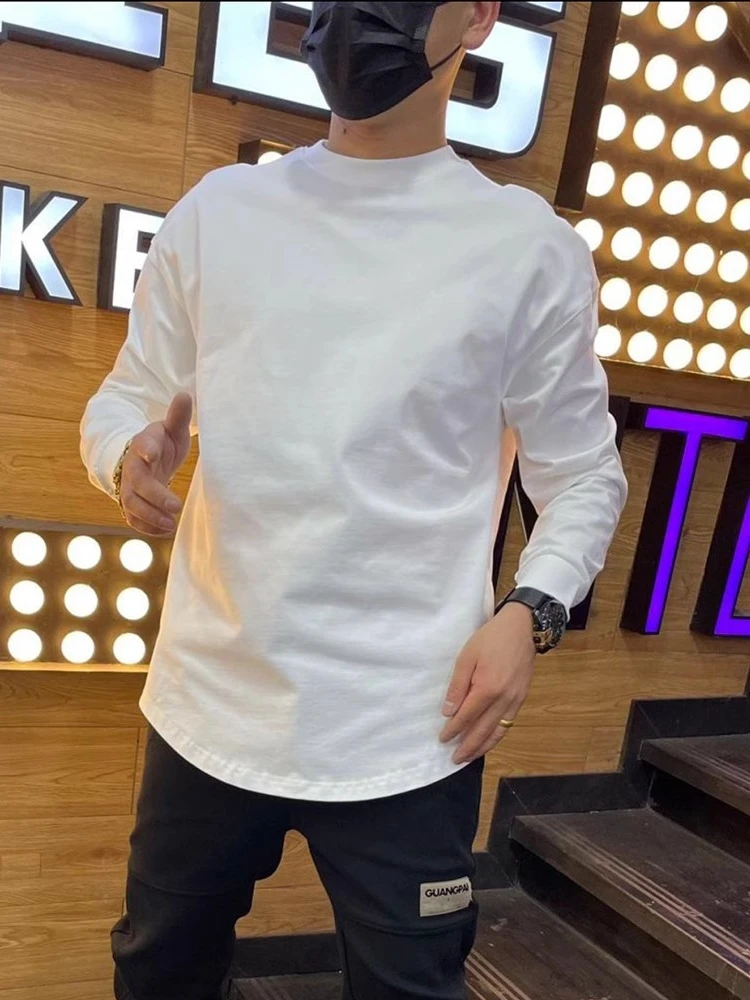 

Мужская тонкая футболка с длинным рукавом и круглым вырезом, однотонная, осенняя, молодежная, повседневная, модная, базовая модель