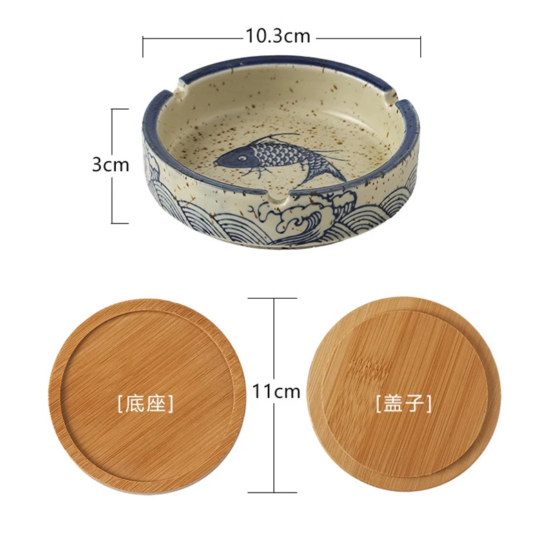 Vintage Ash Resistant Ceramic Ashtray Painted Flower Fish Round Ashtray Home Hotel Restaurant Ash Storage Box Home Decoration