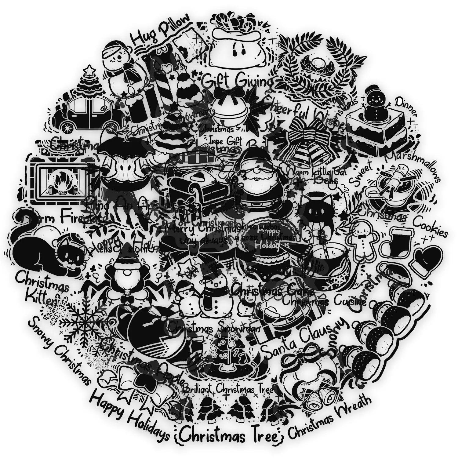 50 adesivi natalizi colorati con inchiostro, custodia per telefono fai da te, adesivo giocattolo da tavolo con tazza d'acqua isolata per laptop