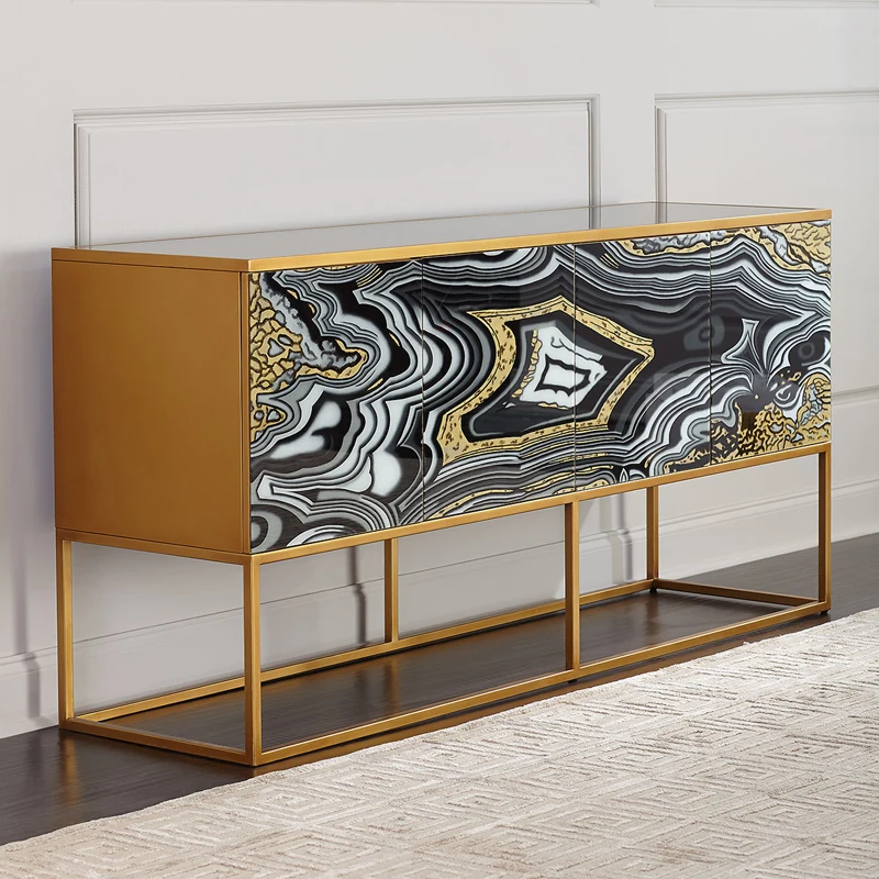 

3Nordic post-modern solid wood entrance decorative cabinet American stainless steel TV hand-painted side cabinet