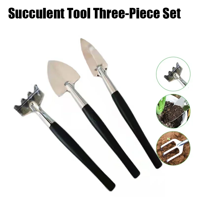 Gardening Tools Three Piece Set Stainless Steel Mini Small Spade Rake Succulents Mini Planting Set Multi Colour Combination