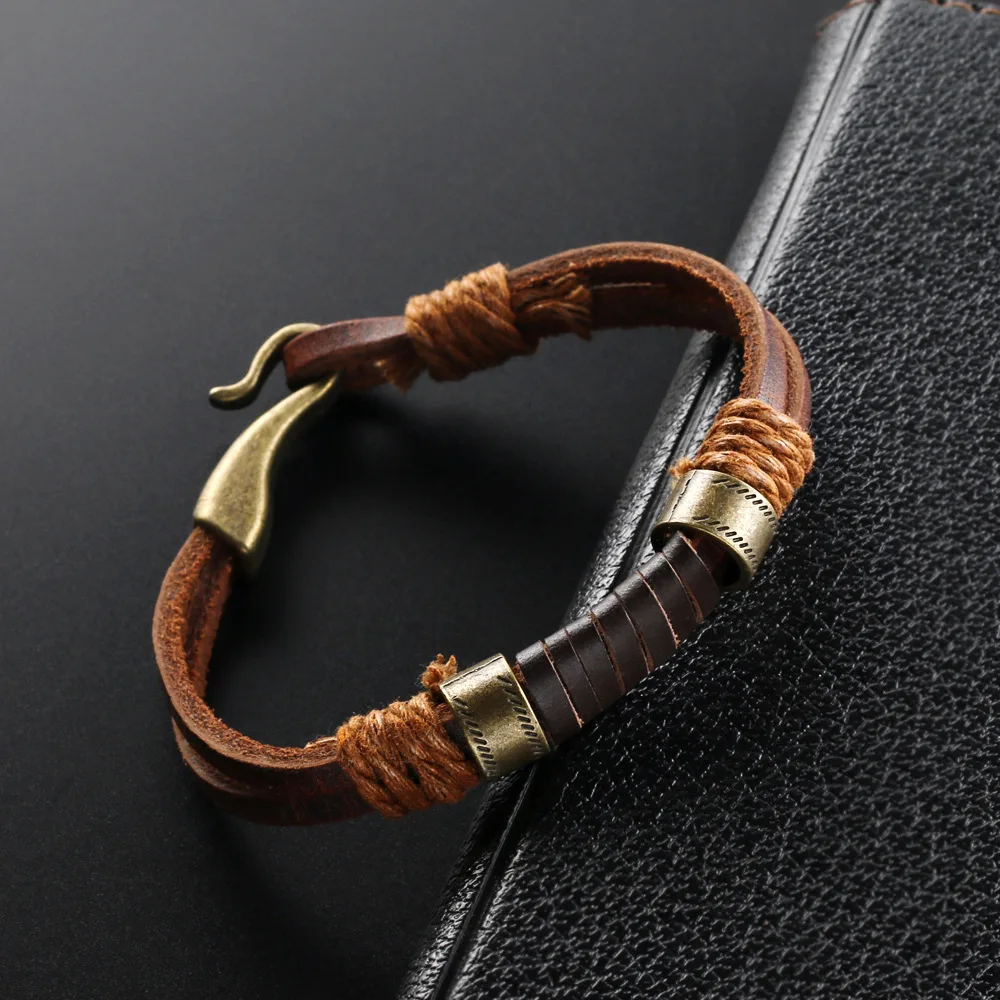 Kirykle Fashion Design Bangle Brown Punk Handmade Weaving Leather Bracelets For Man  Women Vintage Cuff Bangle Male Jewelry Gift