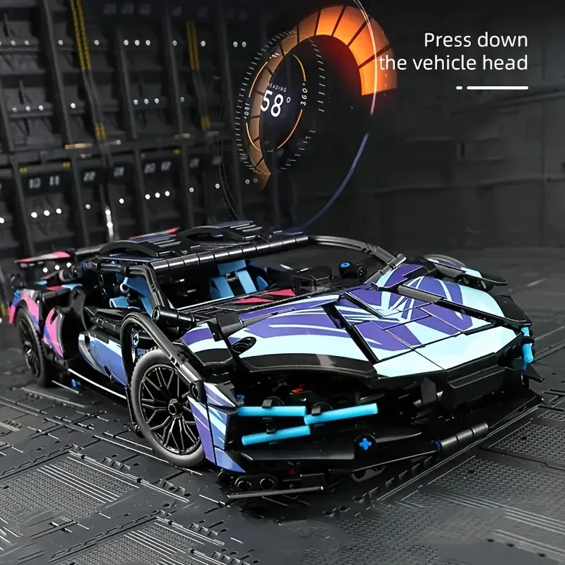 1690 Colorful Cyber Sports Car Building Block Set / Fashionable Design Eye-Catching Door Title/Difficulty DIY Car Model Display/
