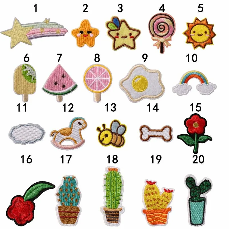 Cartoon Flower Rainbow Star Food Embroidery Self-adhesive Patch DIY Clothes Bag Shoes Hat Decorative Patch