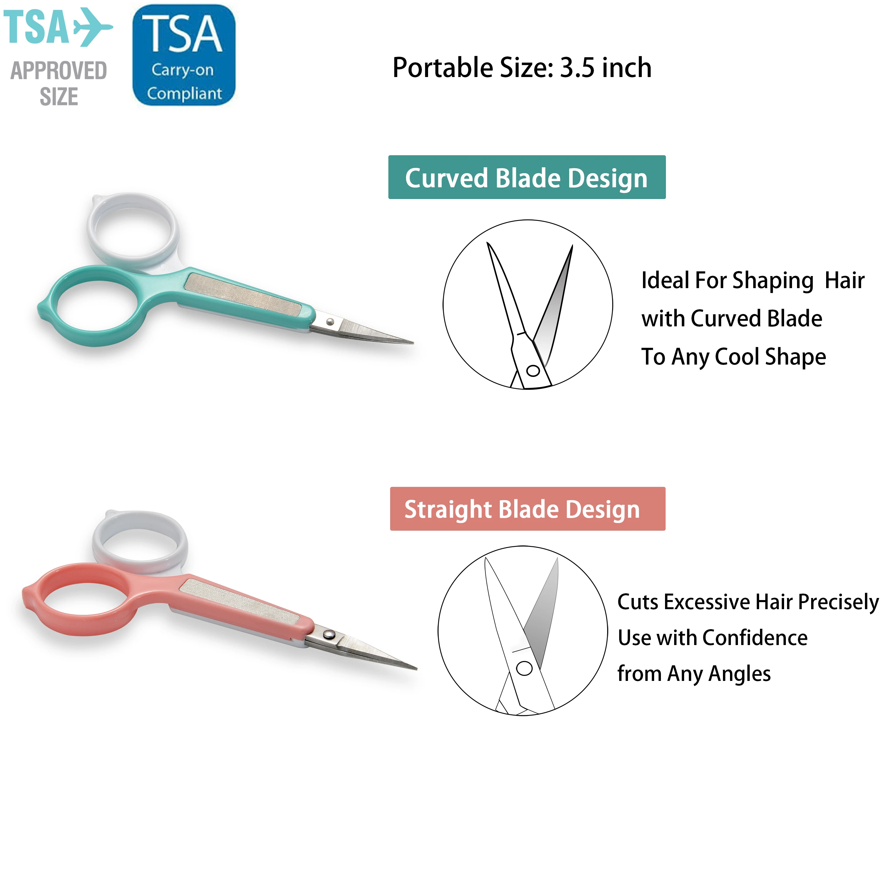 Juego de tijeras de aseo de cejas curvadas y rectas de acero inoxidable con cubierta de seguridad para recortar extensiones de pestañas