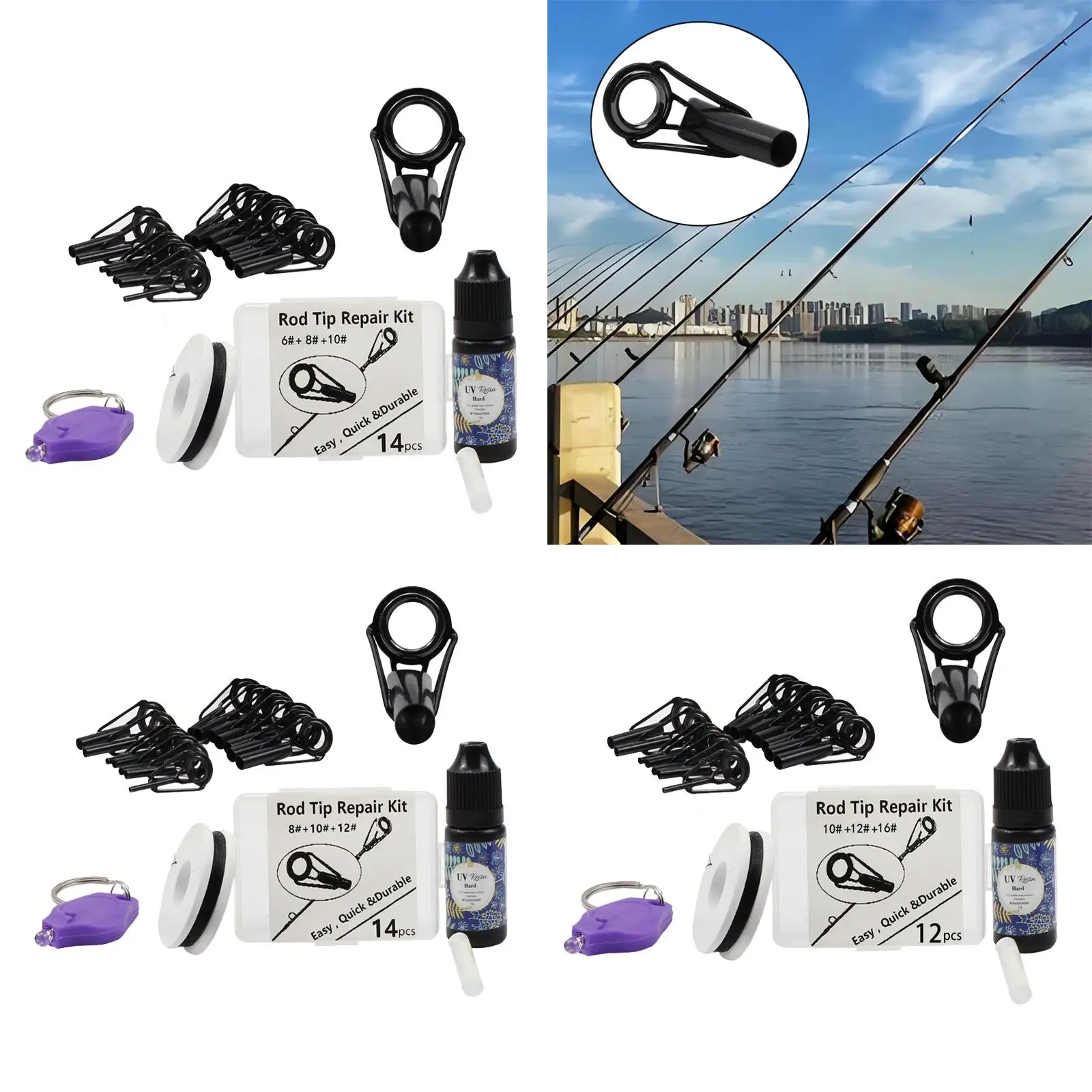 طقم إصلاح طرف قضيب الصيد من الفولاذ المقاوم للصدأ، حلقات توجيه من السيراميك مع