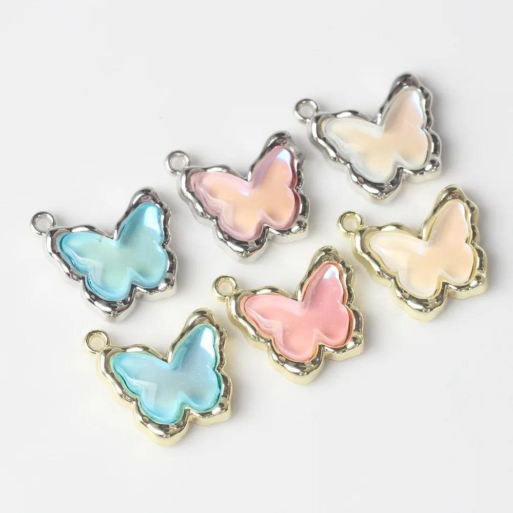 Min order 50pcs/lot Butterfly shape fashion alloy/resin Material necklace/earrings charms diy jewelry accessory pendants