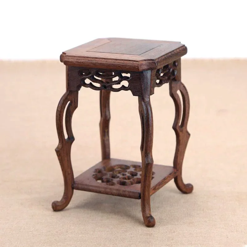 قاعدة مربعة من Redwood Crafts Seahorse، اليشم الغريب، زهرة الحجر، ختم بونساي، وعاء الشاي، حامل خشبي، حامل زهور صغير
