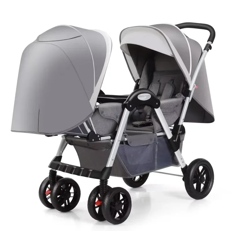 New Front and Rear Seat Twin Stroller Foldable Twin Umbrella Stroller Sitting and Reclining Twin Stroller Removable and Washable