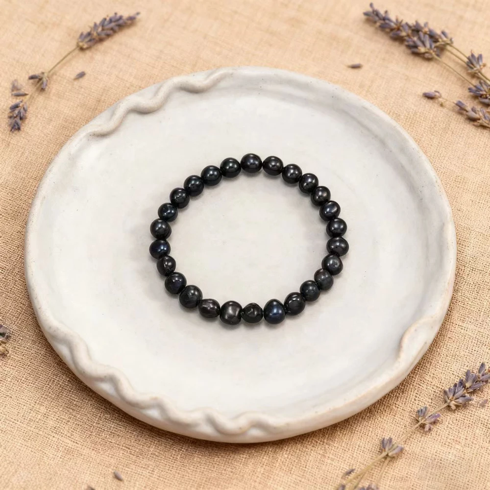 

AAA Grade Black Freshwater Pearl Bracelet 5-6mm Beads 18cm Length Stretch Adjustable Bracelet for Women Mother's Day Gift