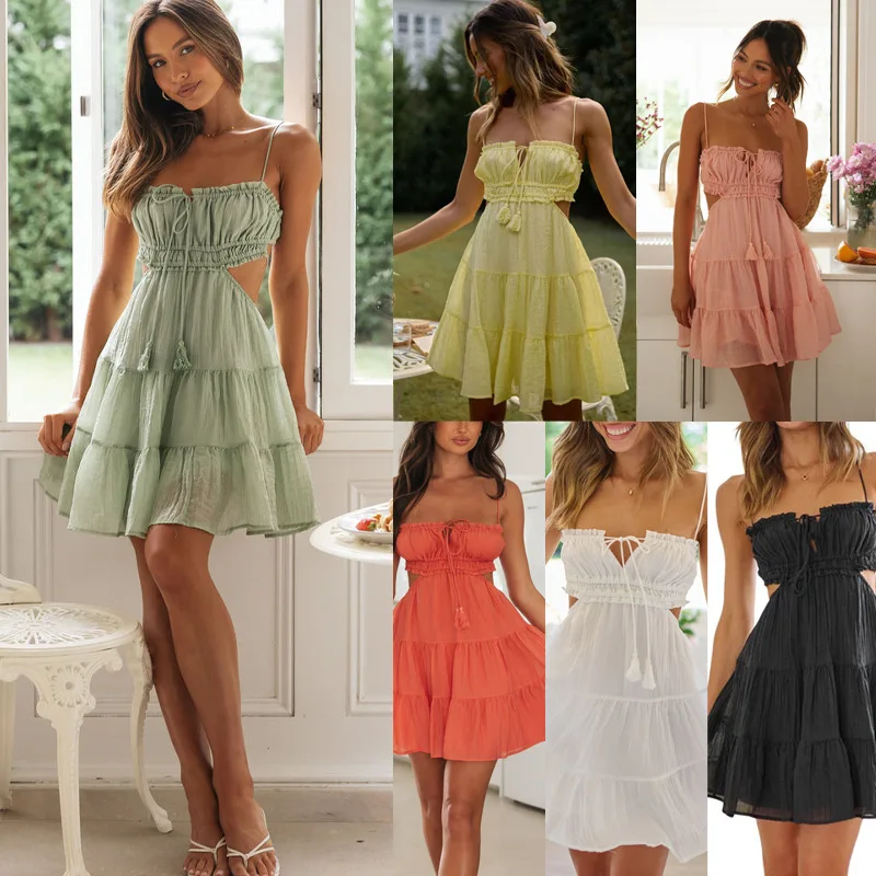 Abiti corti senza schienale con scollo a barchetta da donna estivi Vestido Midi Feminino Moda coreana Abiti Estivi Donna