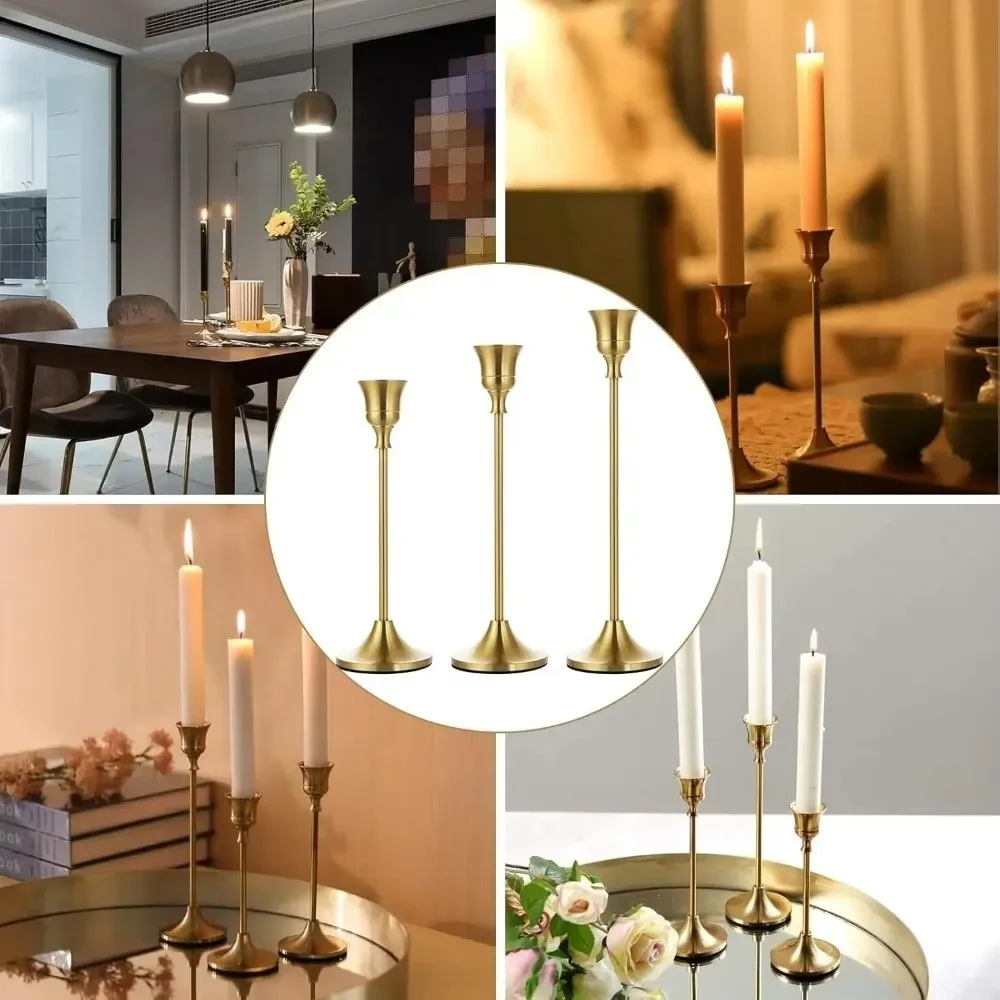 3PCS Elegant Metal Aluminum Candle Holder Set Design Dining Decor Candlestick Stand Tabletop Placement Candle Stand Hotel