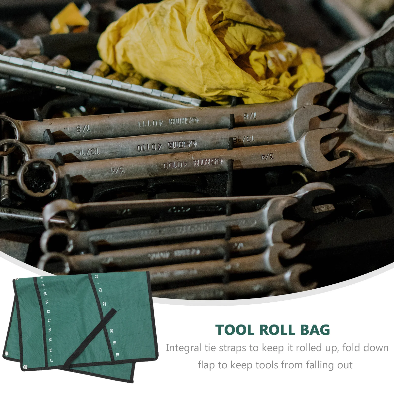 

25 Slot Tool Roll Bag Heavy Duty Canvas Wrench Storage Pouch for Electrician Mechanic Carpenter Repair Utility Organizer