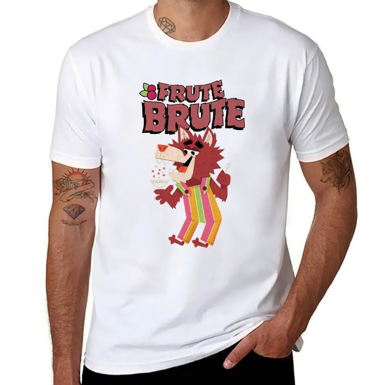 Camiseta clásica de los años 70 con estampado gráfico de la mascota y el logotipo del cereal Frute Brute Werewolf Monster, informal