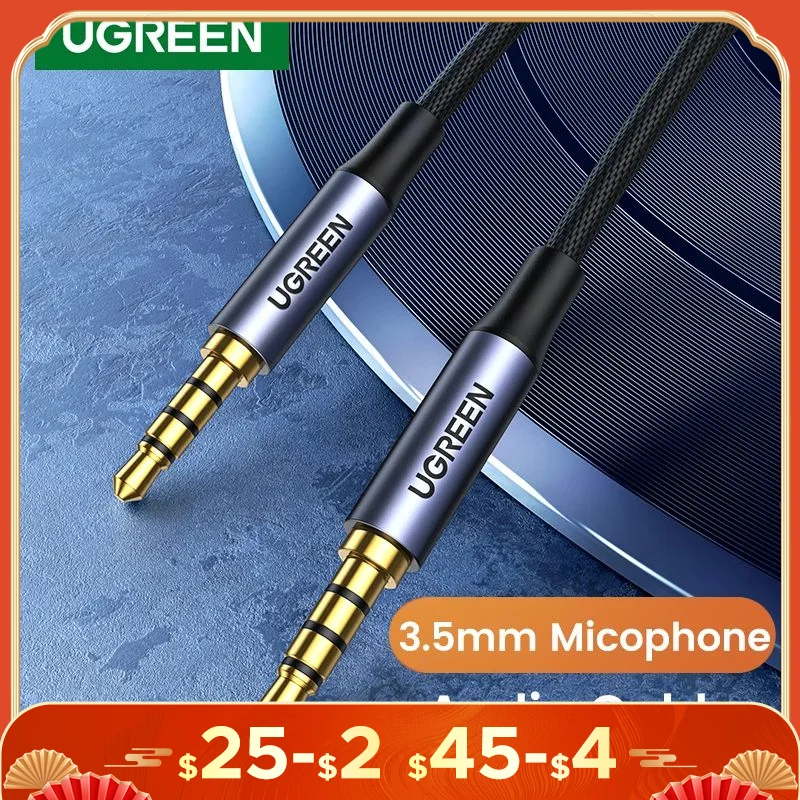 UGREEN 3.5mm Aux Cable 4 Pole TRRS 4-Conductor Auxiliary Male to Male Stereo Jack HiFi Support Microphone Function Audio Cable