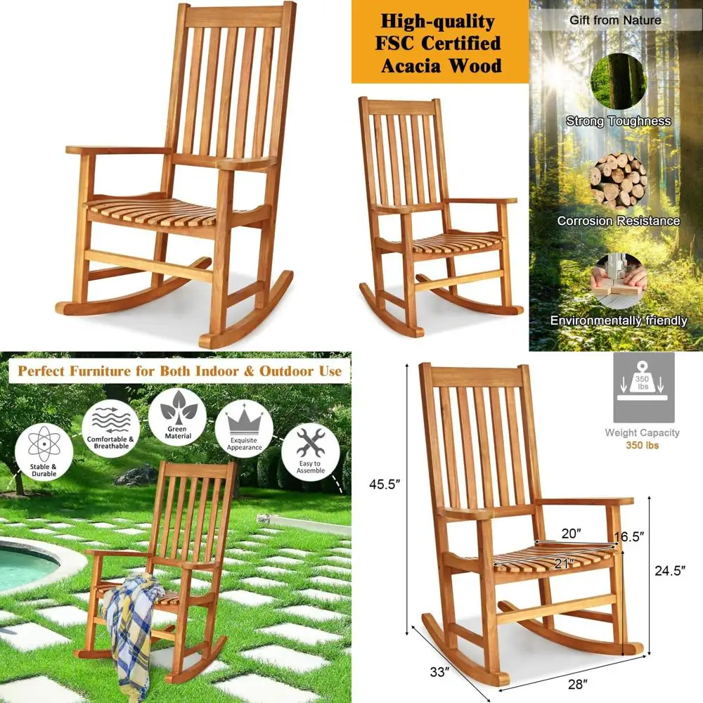 

Acacia Wood Outdoor Rocking Chair for Porch, Garden, Lawn, Balcony, and Patio (Natural Finish)