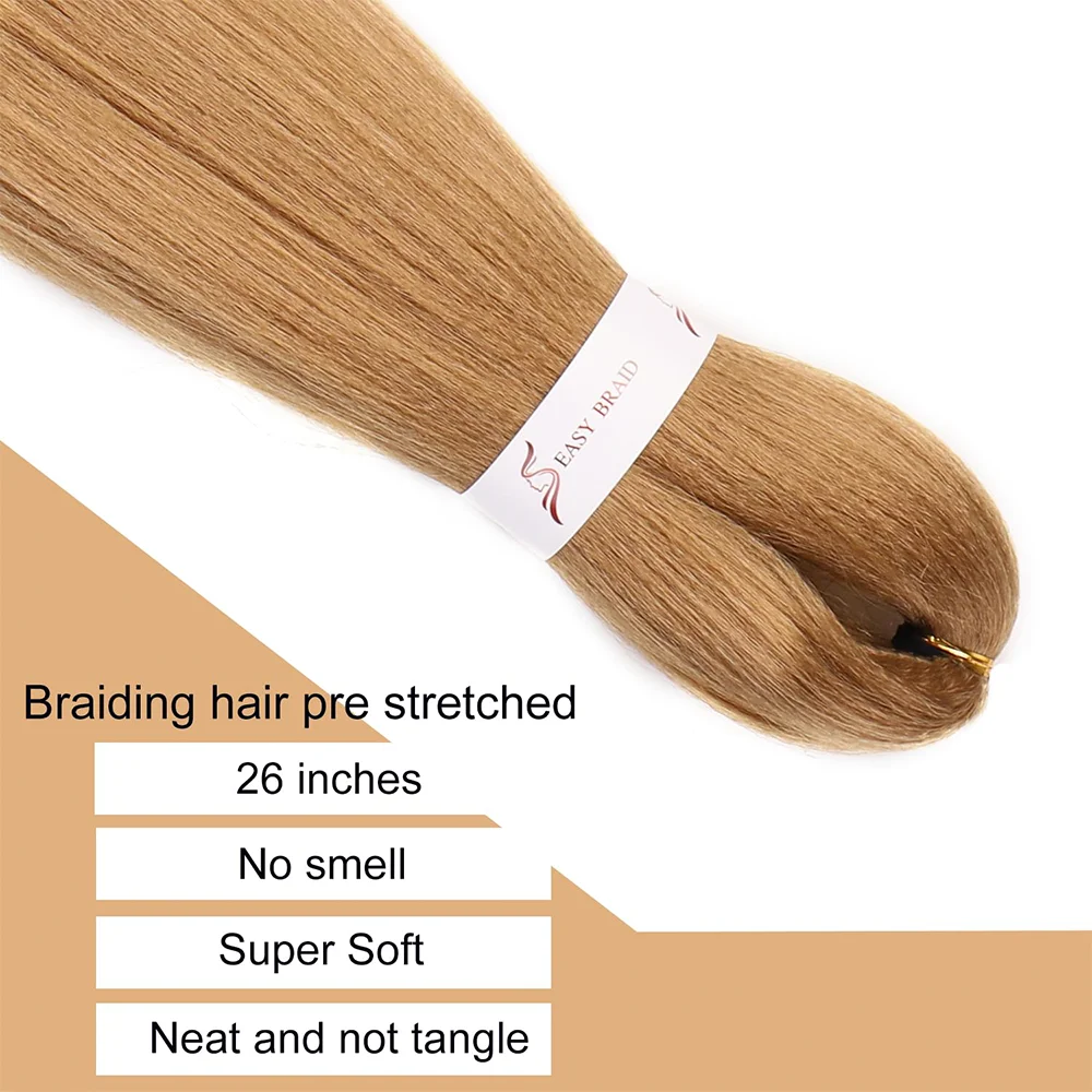 Extensions Capillaires Synthétiques Pré-Étirées, Tresses Colorées, Naturelles comme Humaines, au Crochet, 26 Pouces