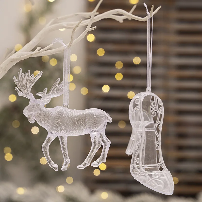 Christmas Hanging Pendants Acrylic Elk Crystal Shoes Ornaments Xmas Tree Decoration Merry Christmas Accessories