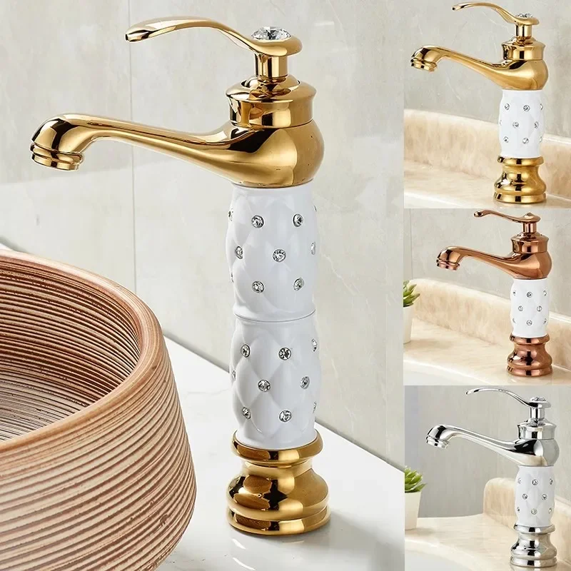 

Gold Bathroom Faucet Chrome Basin Faucets Brass Hot & Cold Bathroom Sink Faucet Deck Mounted Lavotory Faucet Mixer Water Tap