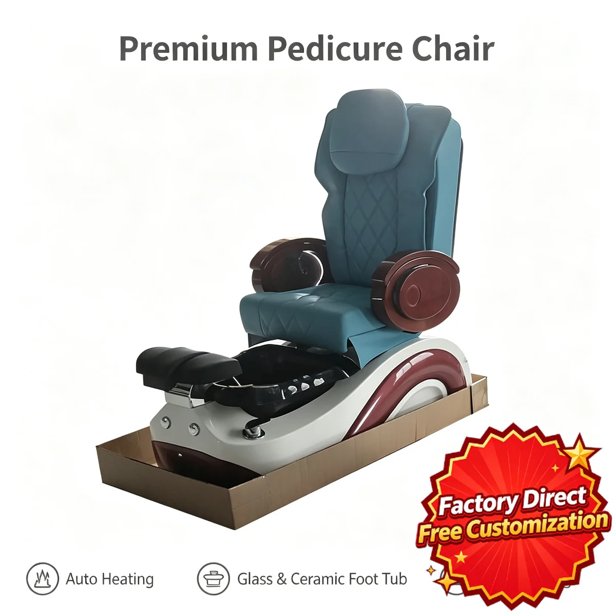 Premium Teal Electric Pedicure Chair Heated Foot Spa Massage Tub Hydrotherapy Professional Nail Salon Beauty Furniture