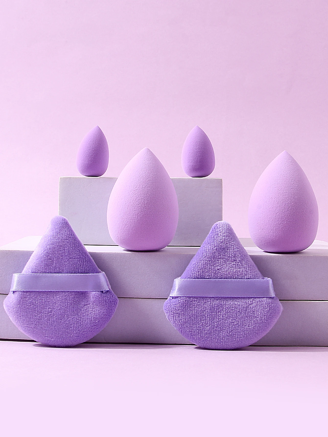 6 zestawów fioletowych gąbek do makijażu - 4 gąbki kosmetyczne + 2 trójkątne puszki do pudru - miękkie narzędzia do makijażu, bez lateksu i wielokrotnego użytku