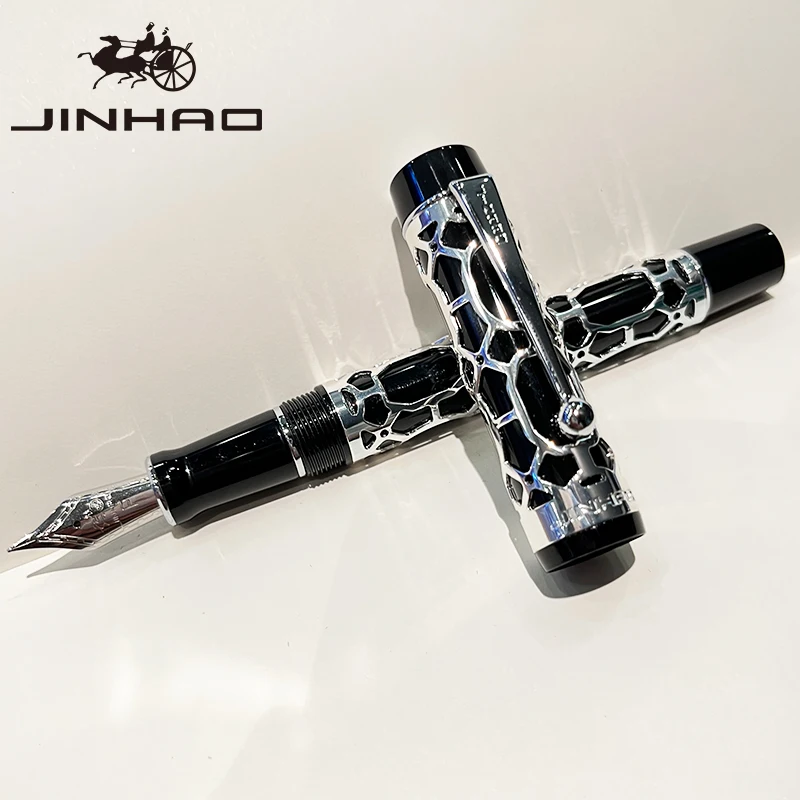 قلم حبر Jinhao 100 من الفضة النقية، طراز كلاسيكي من السيلولويد، أداة كتابة ناعمة ذات استخدام مزدوج #2