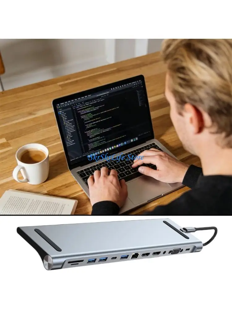 

E65E Aluminum USB C Docking Station Laptop Adapter USB3.0 USB2.0 Splitter Multiport