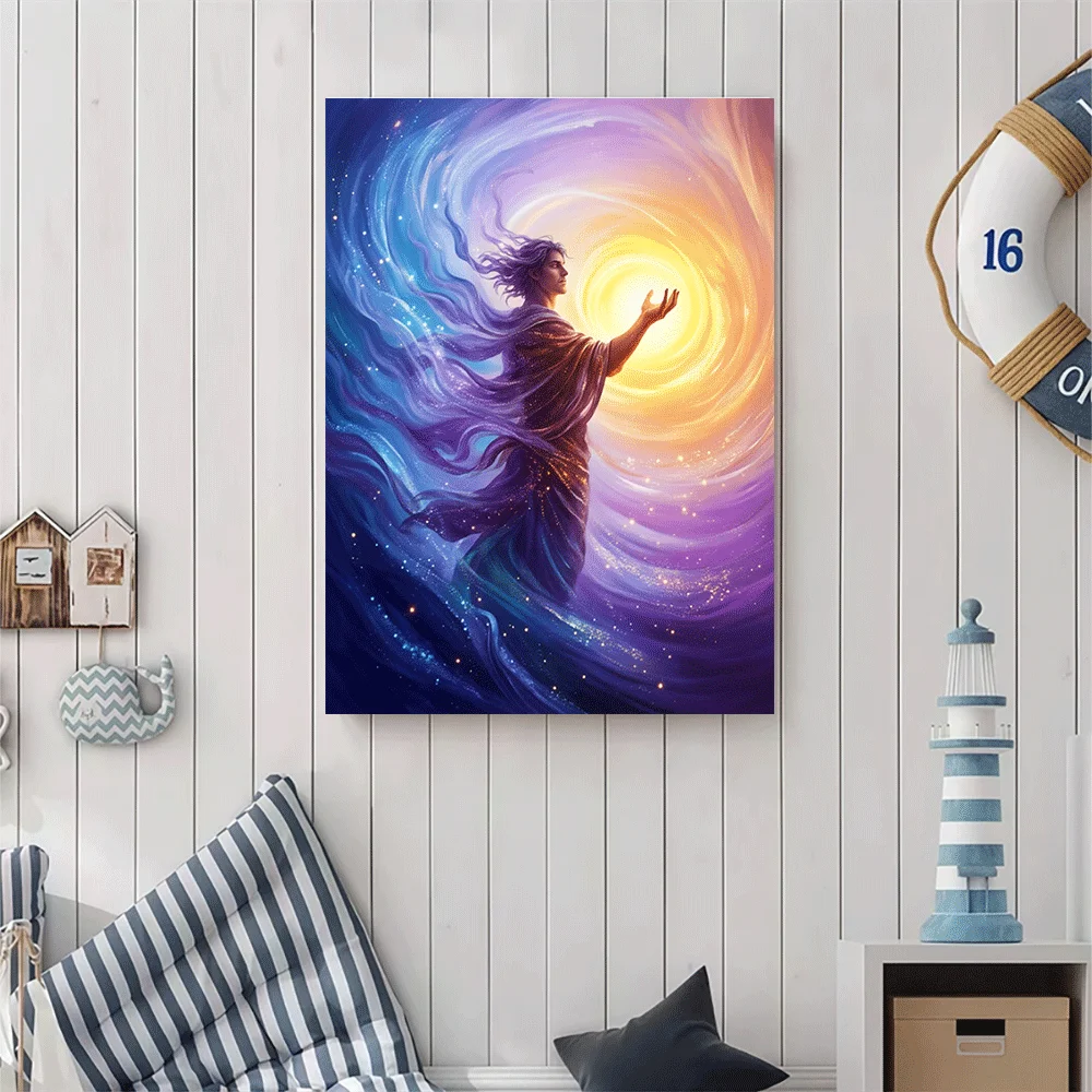 1PC-Unframed Canvas poster wall decoration  Cosmic Warrior Reaching for Light Galaxy Art Print