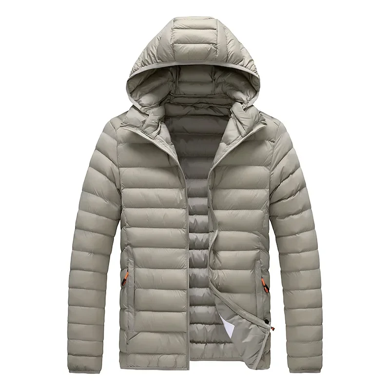 Autumn Winter Men's Clothes Trend Hooded Cotton Coat Warm Zipper Windproof Cotton-padded Jacket Parkas Light Thin Outerwear New